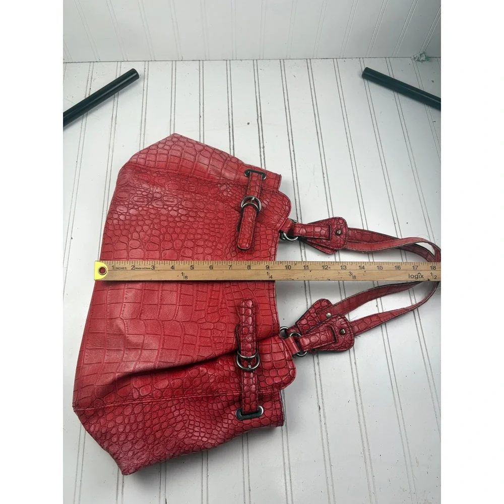 Jessica Simpson Vintage Y2K Red Croc Embossed Shoulder Bag Tote Purse